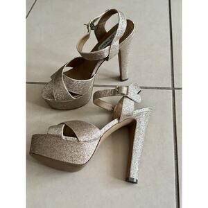 Steve Madden Gold Glitter sparkly Open toe heel pumps size 8.5